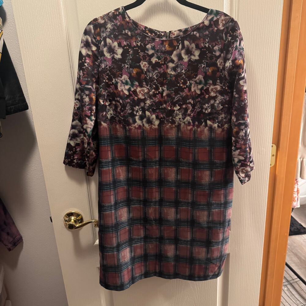 Maeve Anthropologie Floral and Plaid Mixed Print Shift Dress Woman’s Small